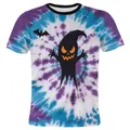 Boy's Halloween ghost t-shirt with purple and blue spiral tie-dye pattern and bats - S(110) / Purple Blue Ghost Tie-Dye (CT002-1004)