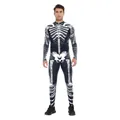 Halloween skeletal bodysuit for men with full body digital bone print on black fabric - S / Realistic Human Skeleton Style (B473-1020)
