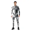 Men's Halloween skeleton jumpsuit with digital bone print and front zipper closure - S / Abstract Tribal Skeleton Style (B473-1019)