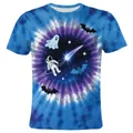 Blue tie-dye boys T-shirt featuring astronaut ghost and bat Halloween prints - S(110) / Blue Astronaut Tie-Dye (CT002-1005)