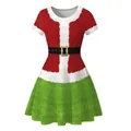 Robe de Noël ligne A avec imprimés festifs style Père Noël et Grinch pour femmes - Style de Bloc de Couleur Grinch (CG033-1004)