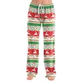 Women's Christmas lounge pants with reindeer and geometric prints in festive red and green - S / Geometric Fair Isle Print (CG025-1007)