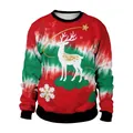 Sweat-shirt de Noël tie-dye avec renne blanc et étoiles dorées sur tissu rouge vert blanc - S / Style Renne Tie-Dye Rouge Vert Blanc (CN012-1005)
