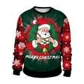 Sweat de Noël avec corps vert, manches à carreaux rouges et motif Père Noël - S / Style Père Noël Manches Plaid Contrastées (CN012-1006)