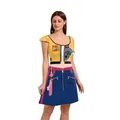 K-POP Rrumi Bühnenoutfit mit gelbem schulterfreiem Top und dunkelblauem A-Linien-Rock - S / Gelbes Schulterfreies Top und Blauer Rock (B325-1032)