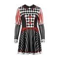 Harlekin-Clown-Halloween-Kleid mit roten Pompons und auffälligen Streifenmustern - S / Rot & Schwarz Harlekin-Stil (CG057-1001)