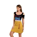 K-POP Idol Bühnenkostüm mit schwarzem Cut-out-Oberteil und gelbem Grafik-Minirock - S / Schwarzes Grafik-Tanktop und Gelber Rock (B325-1033)