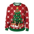 Sweat de Noël à col rond avec flocons rouges et imprimé joyeux renne festif - S / Style Sapin de Noël Joy Renne Rouge (CN012-1007)