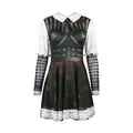 Halloween Clown Horror-Kleid mit gestreiften Ärmeln und rotem Herz-Faltenrock - S / Gothischer Herz-Korsett-Stil (CG057-1002)