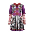 Robe de costume de clown effrayant avec taches de sang et motif en damier d'Halloween - Style Damier à Manches Violettes (CG057-1005)