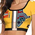 Κίτρινο κοντομάνικο crop top σε στυλ K-POP με στοιχεία αγώνων και τύπωμα φερμουάρ - S / Top (XG019-1029)
