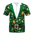 Saint Patrick's Day men's short sleeve shirt featuring Irish shamrock and tuxedo print - S / Green Suit Shamrock Print Style (B267-1062)