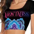 Crop top noir style K-POP avec imprimé WON'T MISS et motifs graphiques colorés - Haut (XG019-1030)