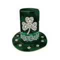 Πράσινο καπέλο St. Patrick's Day με 3D κρυστάλλινο τριφύλλι και κελτικό δεσμό - S (53-55cm) / Στυλ Τριφύλλι με Στρας (B495-1039)