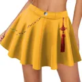 Jupe plissée K-POP jaune vif avec imprimés chaînes dorées et glands rouges - Bas (CG022-1030)