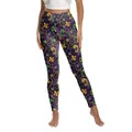 Women's Mardi Gras yoga leggings with 3D digital gold mask and fleur-de-lis print - S / Purple Fleur De Lis Polka Dot Style (XG013-1087)