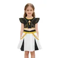 Girls' K-POP idol stage costume with black sequin top and white pleated skirt set - S(110cm) / Black Gold Sequin Style (CT022-1004)