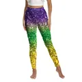 Women's yoga leggings with 3D digital golden mask print and metallic color gradient - S / Tricolor Gradient Sequin Style (XG013-1088)