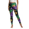 High-waist yoga leggings featuring colorful sequin stripe 3D print for festive gym wear - Carnival Geometric Print Style (XG013-1095)