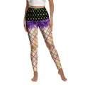 Mardi Gras Damen Leggings mit festlichen Fleur-de-Lis, Feder und Perlenmotiven - S / Fleur-de-Lis Perlenketten-Patchwork-Stil (XG013-1093)