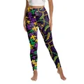 Women's Mardi Gras high waist leggings with purple green and gold fleur-de-lis print - S / Carnival Feathers Beads Fleur-de-lis (XG013-1101)