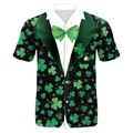 Men's St. Patrick's Day shirt featuring shamrock patterns and tuxedo print style - Black Suit Full Shamrock Print Style (B267-1063)