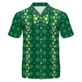 Men's St. Patrick's Day shirt with green clover pattern and bow tie print design - S / Green Plaid Suspenders Print Style (B267-1064)