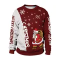 Burgundy and white crewneck sweatshirt featuring Santa Claus and Christmas prints - Santa Claus Color Block (CN012-ZQ0006S)