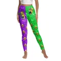 Mardi Gras yoga leggings with 3D mask and fleur-de-lis print in purple and green - Purple Green Split Mask Style (XG013-1086)