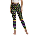 Women's Mardi Gras high waist yoga leggings with golden mask and fleur-de-lis 3D print - S / Black Fleur De Lis Stripe Style (XG013-1090)
