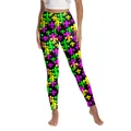 Women's black leggings featuring vibrant yellow and pink fleur-de-lis digital prints - S / Colorful Fleur-de-lis (XG013-1099)