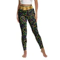 Damen Mardi Gras Leggings mit hoher Taille und lila grün gold Perlen 3D-Druck - S / Lilafarbener Perlenketten-Stil (XG013-1091)