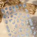 Laser PET bloemensticker met lelieontwerpen en elegante kalligrafietekst - M-990 Blauw Paars Bloem / Transparante Glasgelei Lijm