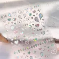 Holographic heart and bow nail art stickers with iridescent laser effect style 989 - Heart Bow Style (M-999)