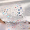 Holographic laser nail art stickers featuring hearts, bows and love text designs - Holographic Heart Style (M-1000)