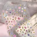 3D embossed floral nail art stickers with gold foil edges and colorful petals model M-1072 - Floral Relief (M-1072)