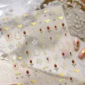 Pegatinas retro para uñas con estampado dorado, rosas rojas y motivos de corazón - Gel De Estampado En Caliente Tl-365