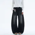 Vaqueros denim negros lavados retro americano para hombre con silueta holgada y relajada - S / Negro Lavado
