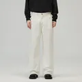Pantaloni retrò bianco crema larghi in pile a gamba larga con taglio dritto a 5 tasche - 3XL / Bianco