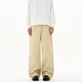 Pantaloni casual da uomo in cotone kaki vintage lavato con taglio dritto ampio - 3XL / Cachi