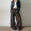 Pantaloni cargo marroni a gamba larga con rivetti in metallo e design in stile streetwear - S / Marrone Scuro