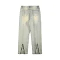 Light blue vintage wash jeans with yellow tint and silver zipper slits at the ankle - 3XL / Mud Dye Blue