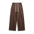 Men's wide-leg casual pants in coffee brown with elastic drawstring waist - S / Bottoms / Coffee