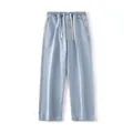 Retro heren jeans met rechte pijpen in lichtblauw en elastische tailleband - 3XL / Gewassen blauw