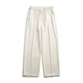 Men's cream white ice silk wide leg trousers with elastic drawstring waist and pleats - 3XL / Off-white