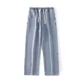 Lichtblauw gewassen denim jeans met elastische tailleband en trekkoord, rechte pas - 3XL / Lichtblauw