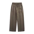 Men's ice silk straight leg pants in dark khaki with elastic waist and front pleats - 3XL / Brown