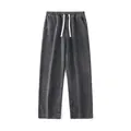 Men's retro loose straight washed dark gray jeans with contrast drawstring waist - Dark Grey