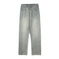 Jean droit bleu clair pour hommes avec détails délavés et coupe classique à cinq poches - XL / Bleu Vert