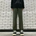 Army green double knee work pants in a loose straight fit with rivet details - 3XL / Army Green